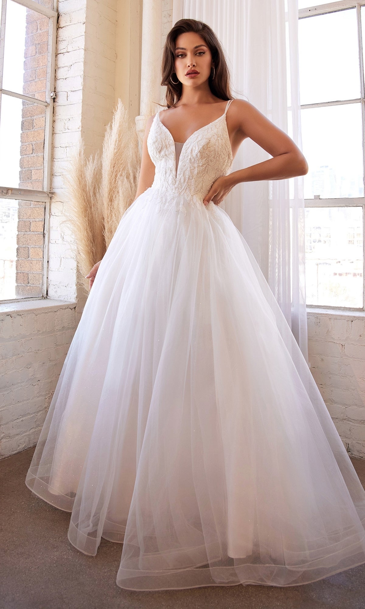 Off-White Long A-Line Wedding Dress CD0154W