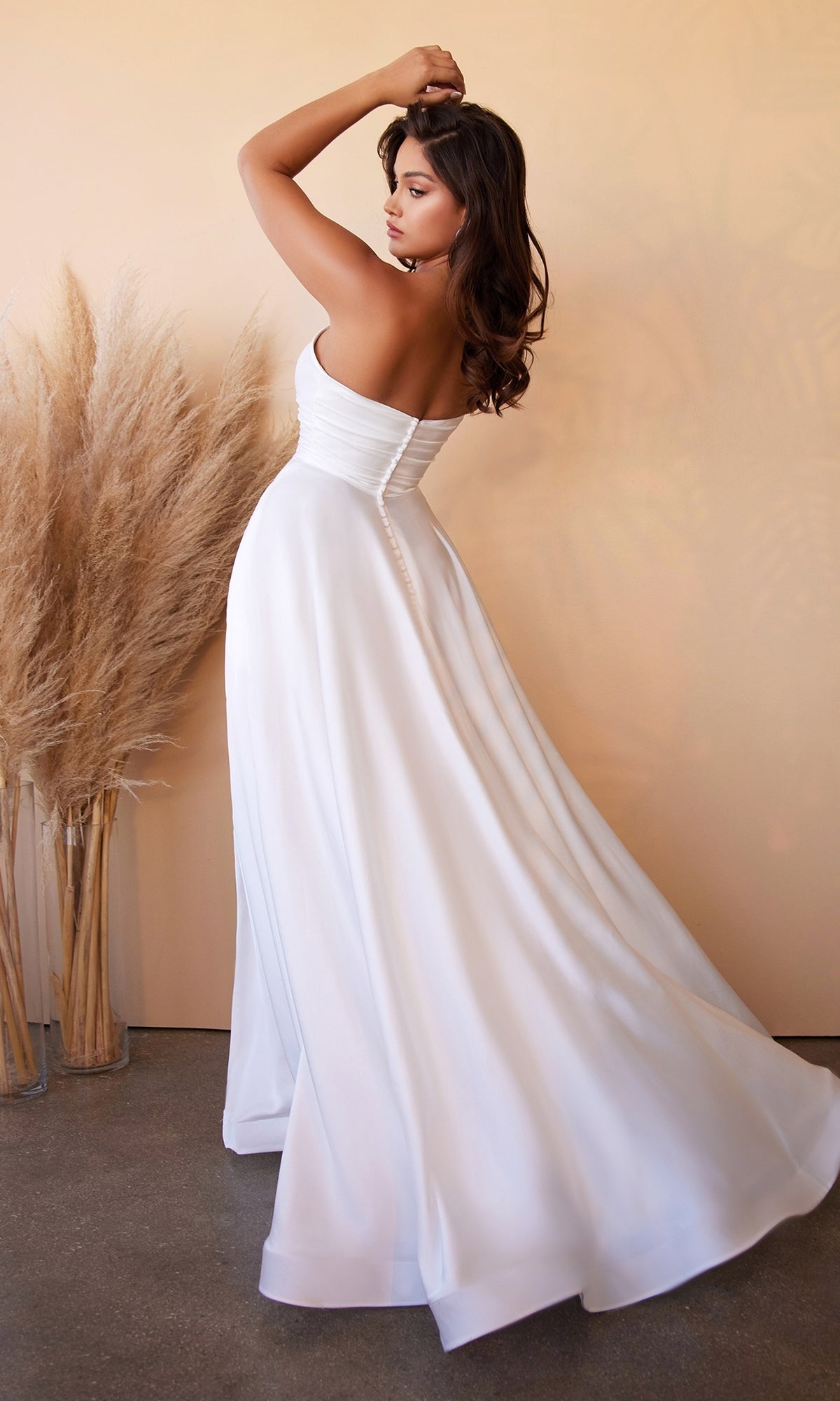 Strapless Long White Satin Formal Dress CD0166W