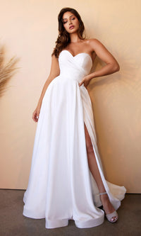 Strapless Long White Satin Formal Dress CD0166W