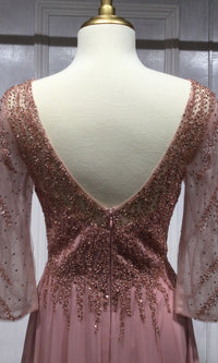 Glitter-Bodice Long Prom Dress: Ladivine CD0171