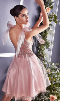 Short Homecoming Dress with Shoulder Bows CD0174