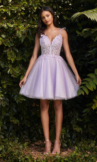 Glitter-Tulle Short A-Line Prom Dress CD0188