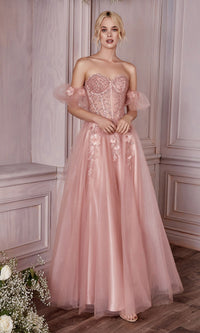 Puff Sleeve Strapless Long Prom Dress CD0191