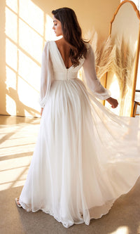 Long White Chiffon Formal Dress with Long Sleeves