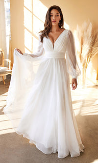 Long White Chiffon Formal Dress with Long Sleeves