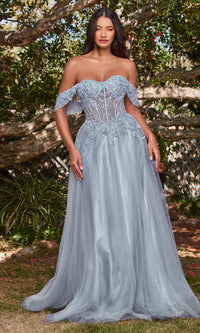 Off-Shoulder Long Glitter A-Line Prom Dress CD0198