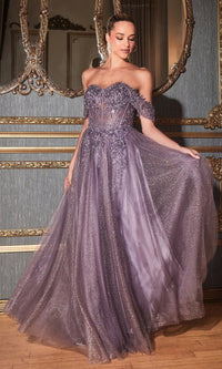 Off-Shoulder Long Glitter A-Line Prom Dress CD0198