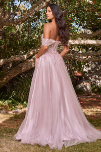 Off-Shoulder Long Glitter A-Line Prom Dress CD0198