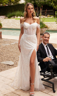 Long White Off-Shoulder Sequin Prom Dress CD0203W