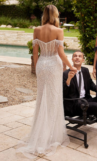 Long White Off-Shoulder Sequin Prom Dress CD0203W