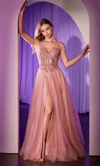 Glitter-Tulle Long Prom Dress: Ladivine CD0234