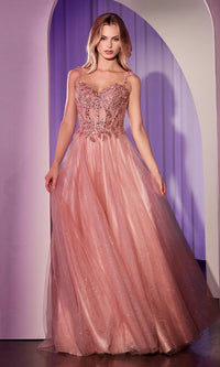 Glitter-Tulle Long Prom Dress: Ladivine CD0234