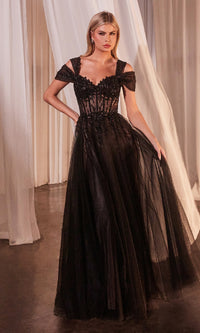 Lace-Up Long Black Prom Dress: Ladivine CD0237