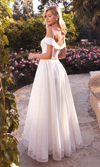 Off-Shoulder Long White Glitter Prom Dress CD214W