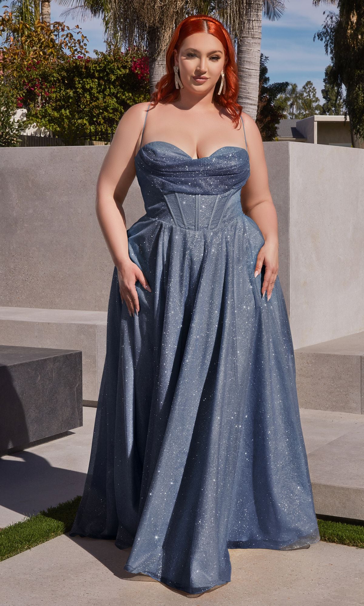 Plus-Size Long Glitter Prom Dress CD252C