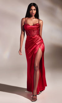 Sheer-Corset Long Draped Prom Dress CD265