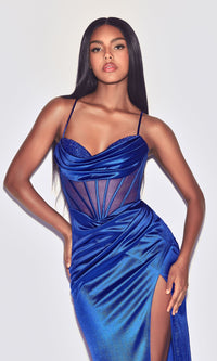 Sheer-Corset Long Draped Prom Dress CD265