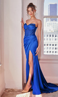 Beaded-Corset Strapless Long Prom Dress CD295