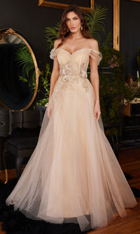 Champagne Long A-Line Prom Dress CD3395