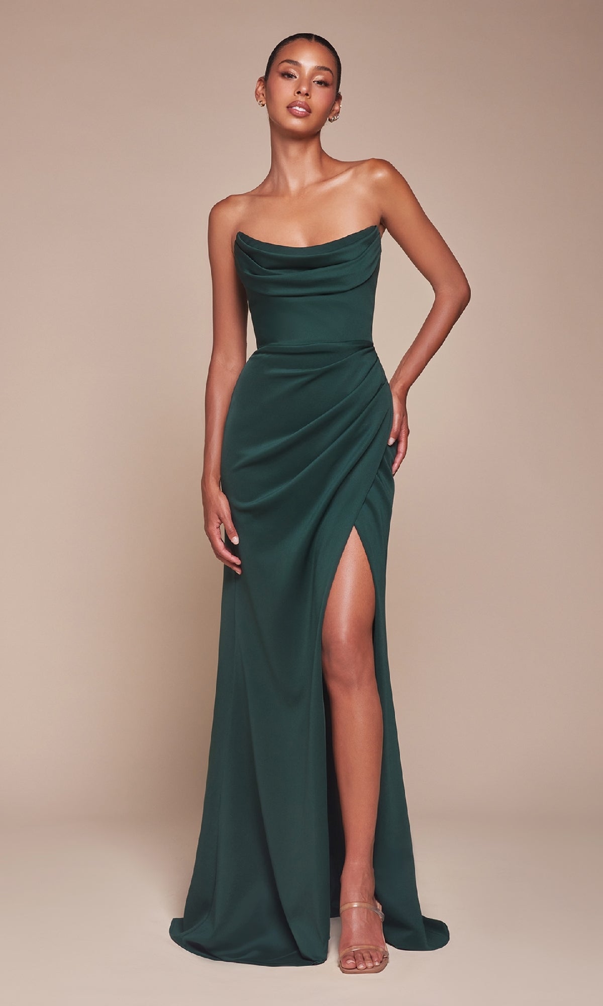 Lace-Up Strapless Long Prom Gown: Ladivine CD355