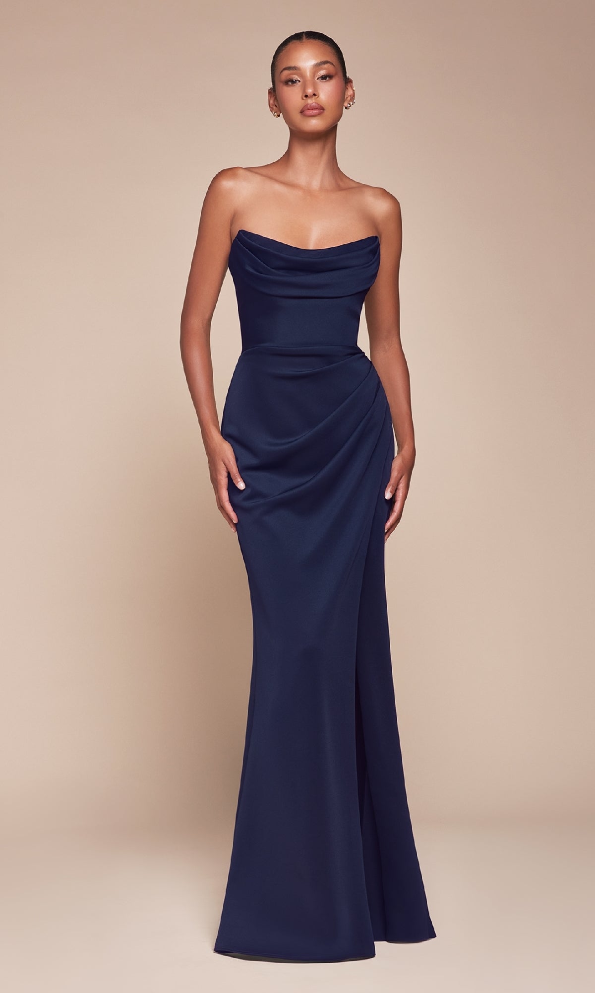 Lace-Up Strapless Long Prom Gown: Ladivine CD355