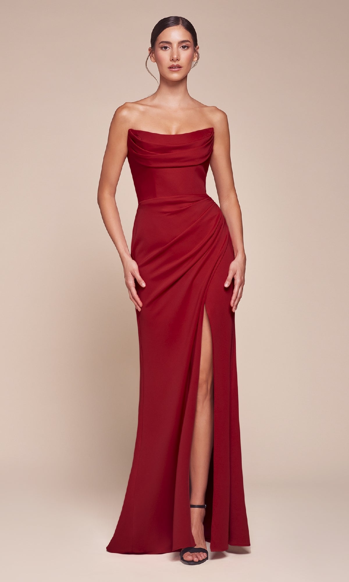 Lace-Up Strapless Long Prom Gown: Ladivine CD355