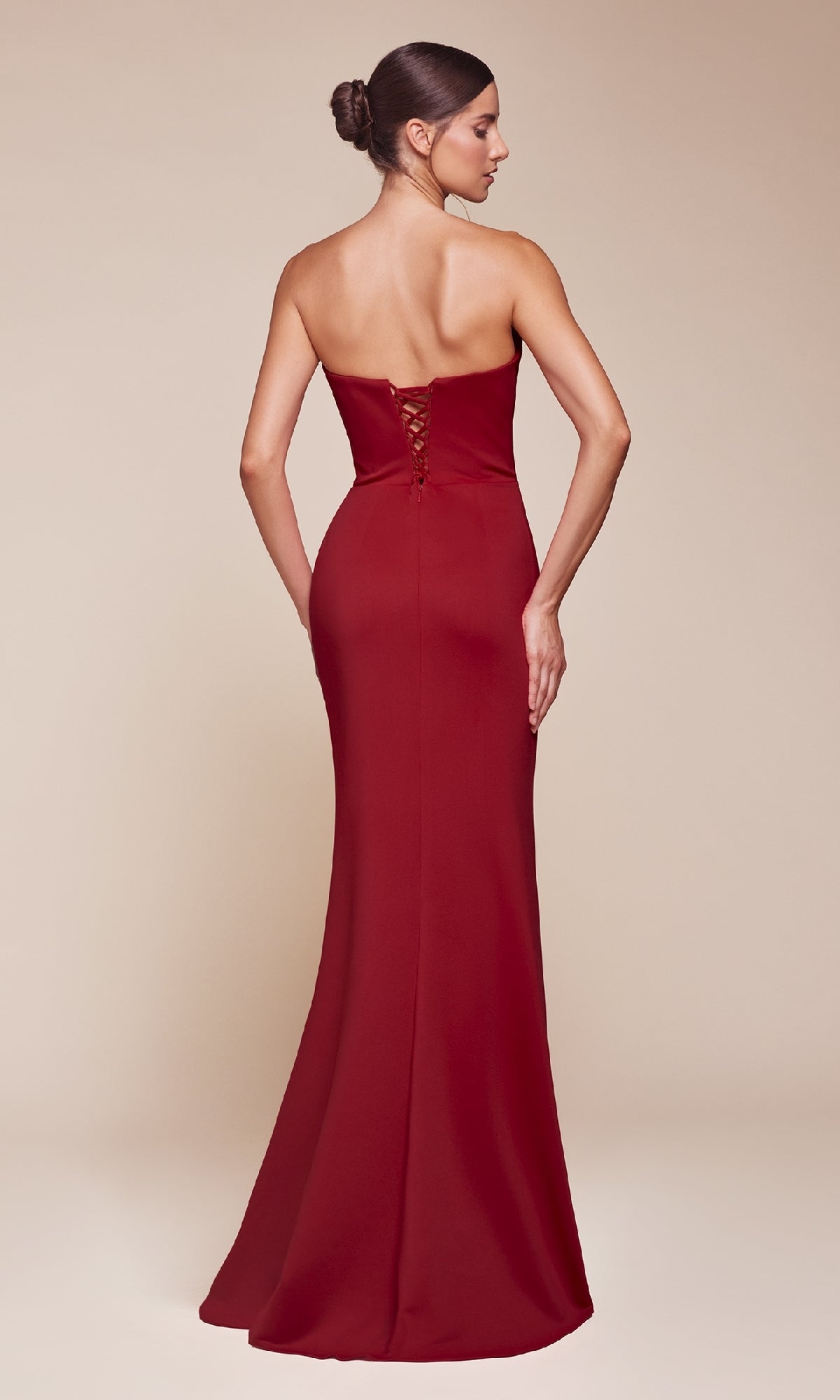 Lace-Up Strapless Long Prom Gown: Ladivine CD355