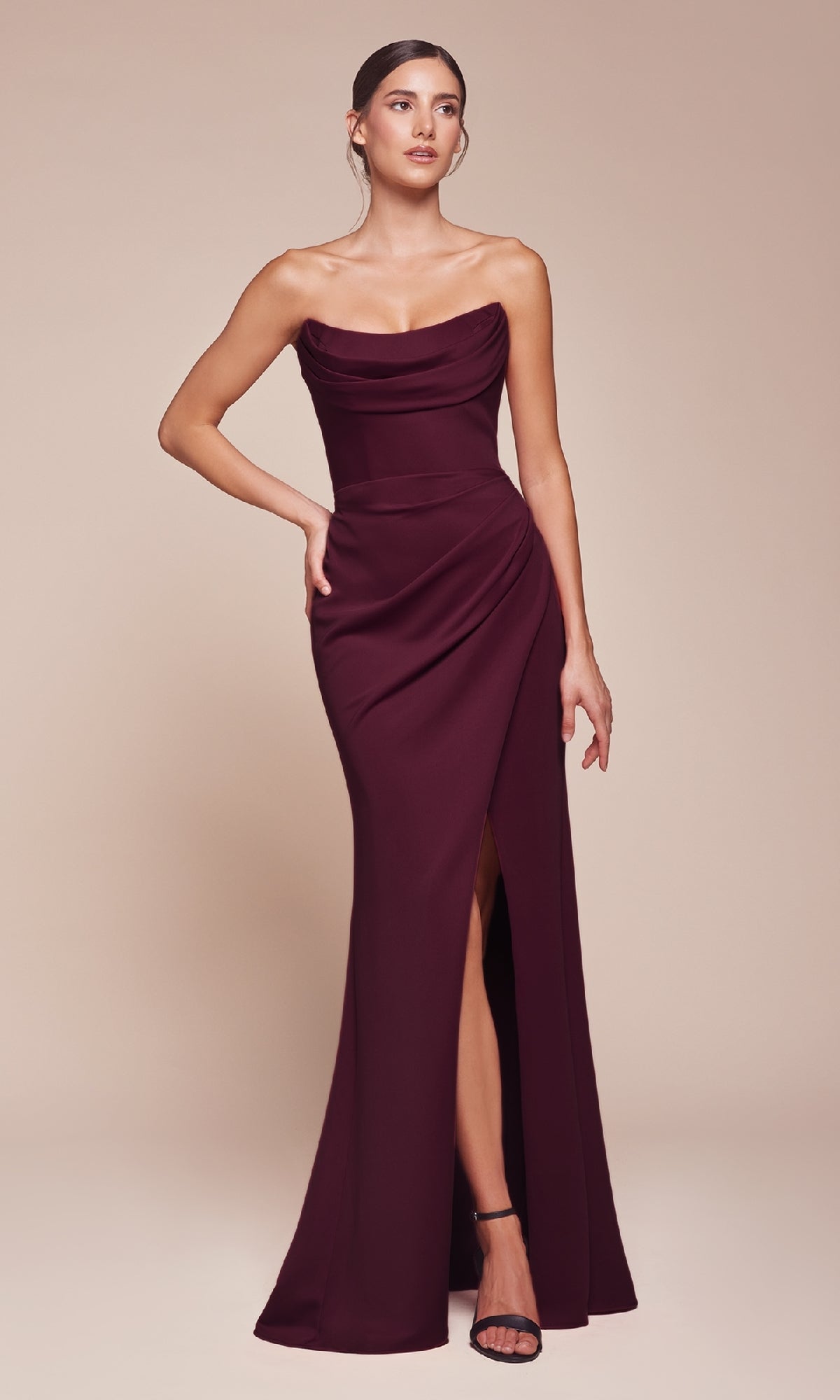 Lace-Up Strapless Long Prom Gown: Ladivine CD355