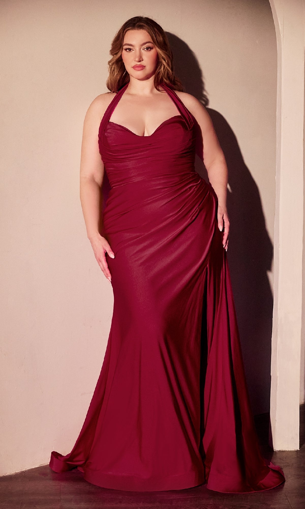 Plus-Size Long Halter Prom Dress: Ladivine CD796C