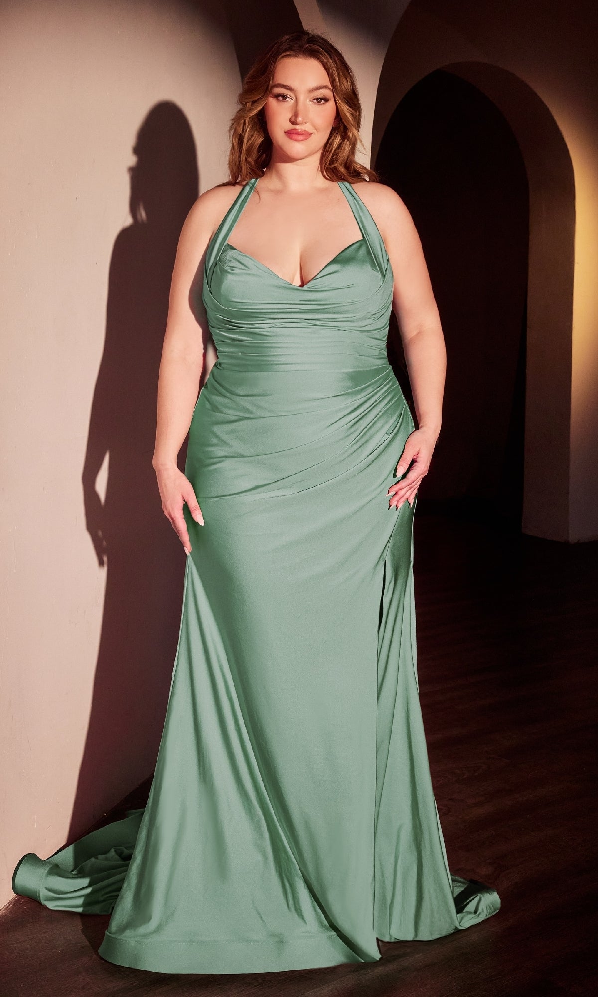 Plus-Size Long Halter Prom Dress: Ladivine CD796C