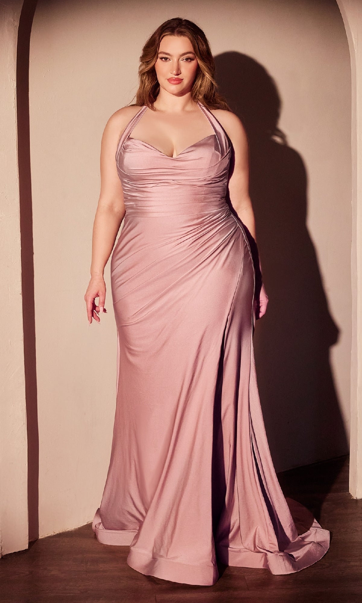 Plus-Size Long Halter Prom Dress: Ladivine CD796C