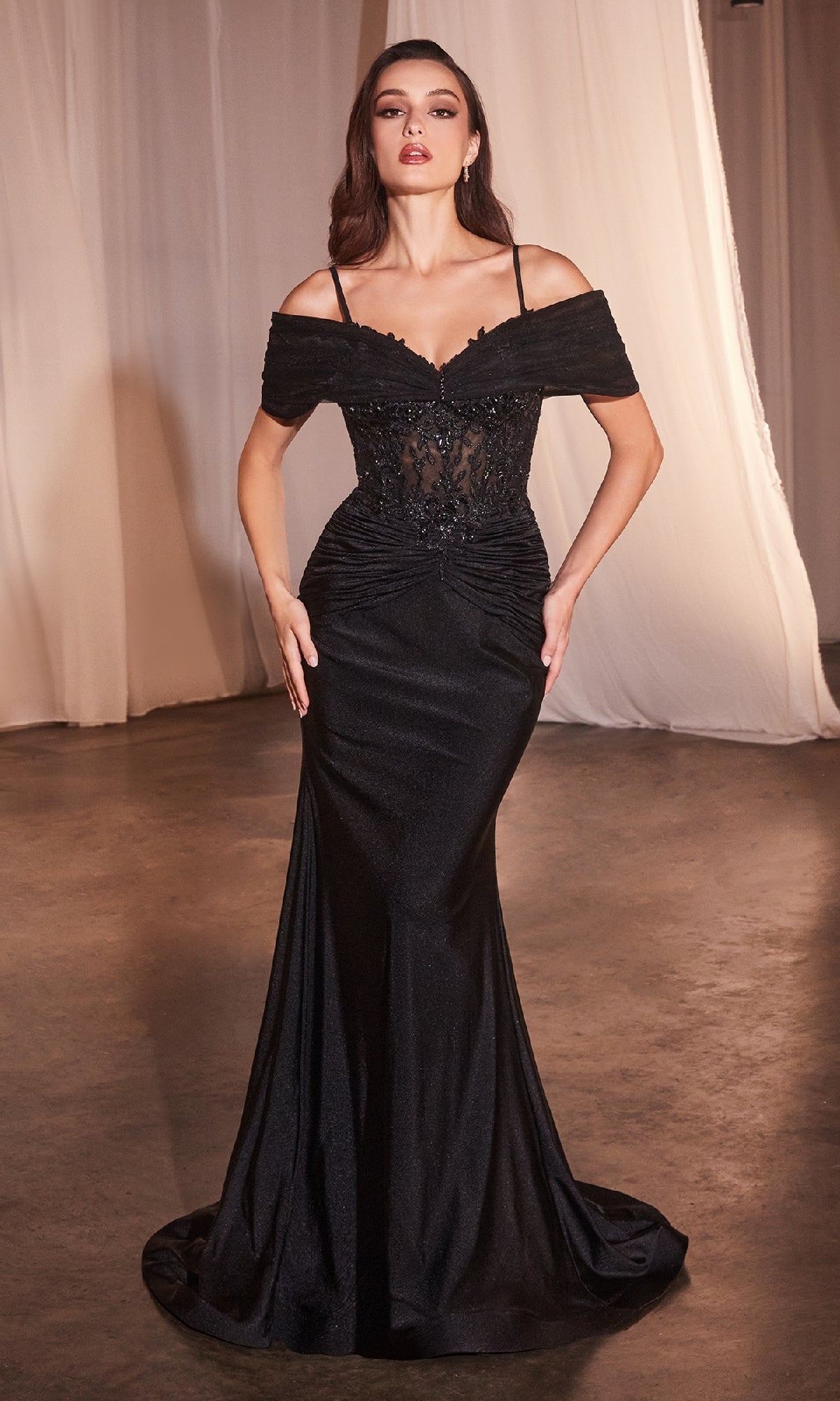 Sheer Lace-Bodice Long Prom Dress: Ladivine CD798