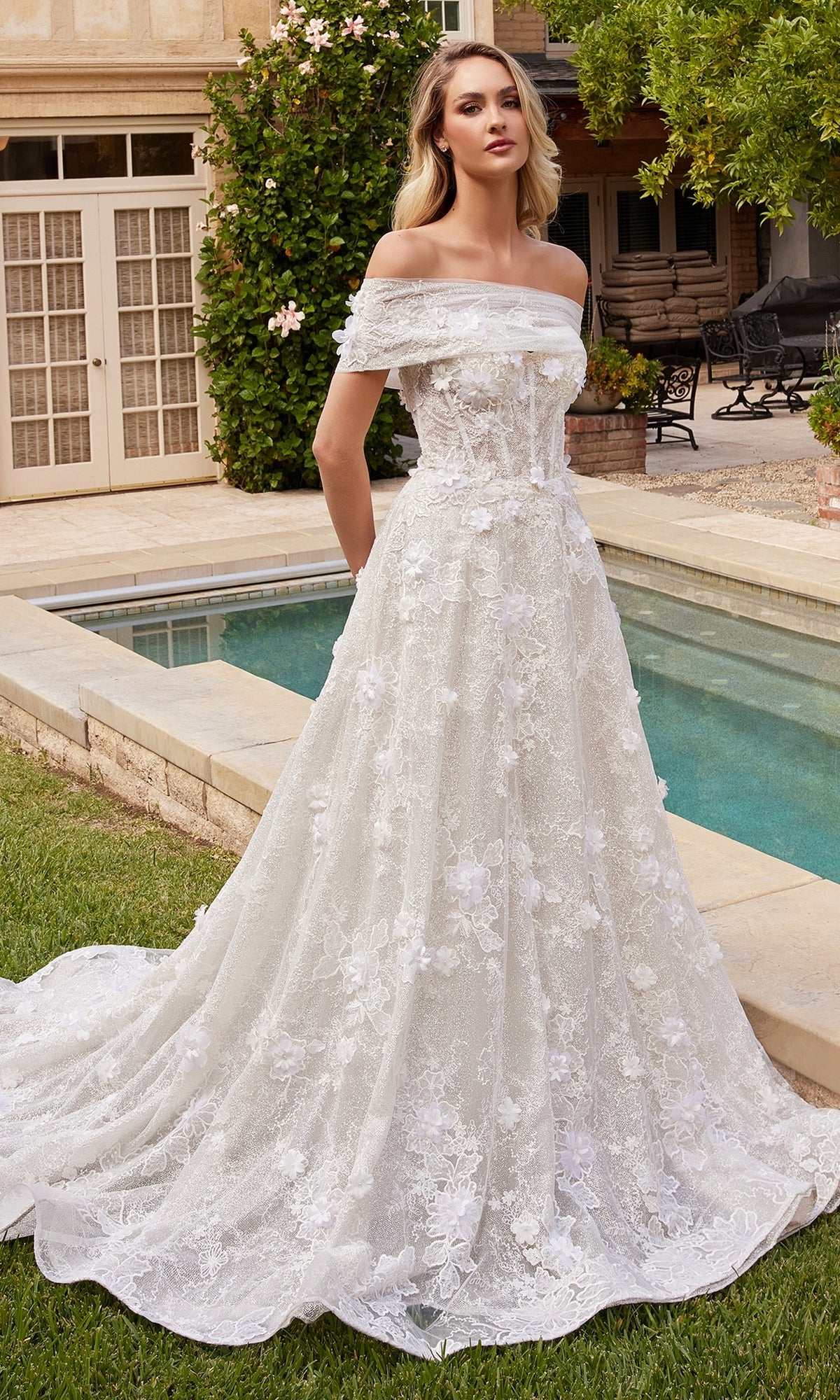 Lace A-Line Wedding Dress CD860W with 3D Flowers