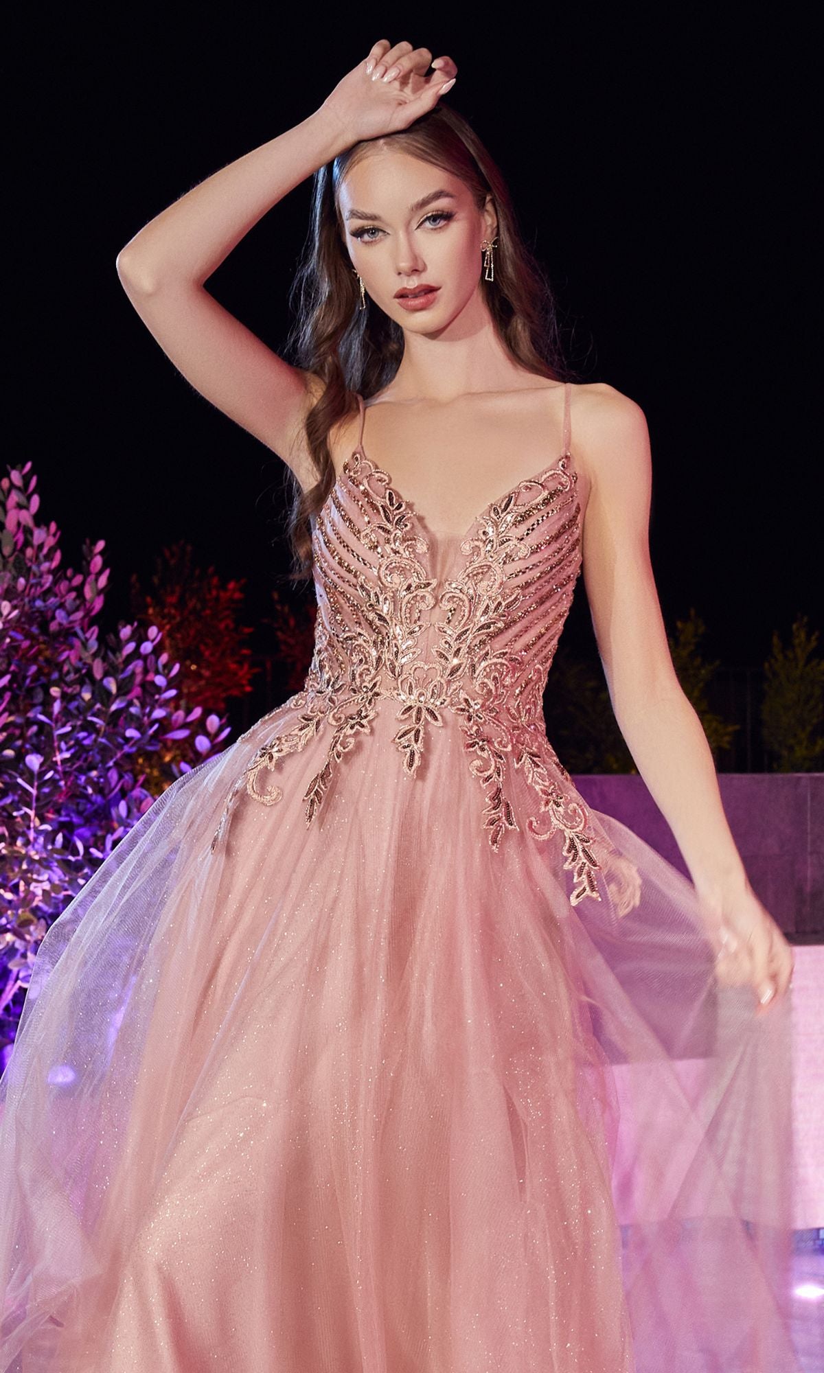 Glitter-Bodice Long Prom Ball Gown CD874