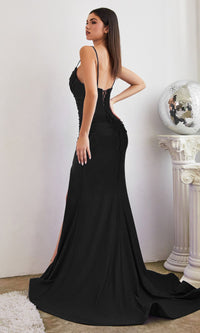 Beaded V-Neck Long Prom Dress with Train CD888