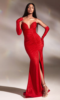 Strapless Long Glitter Prom Dress with Gloves CD889