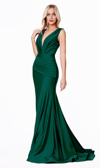 Pleated-Waist Long Sleeveless Prom Dress CD912