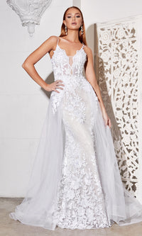 Sheer-Corset Long White Lace Wedding Dress CD931W