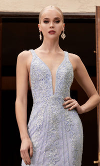 Floral-Beaded Deep V-Neck Prom Dress CD981