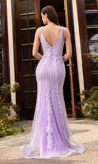 Floral-Beaded Deep V-Neck Prom Dress CD981