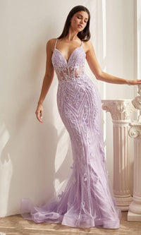 Sheer-Bodice Long Embellished Prom Dress CD992