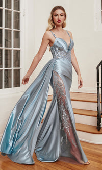 Long Satin Formal Dress with Side Sash CDS417