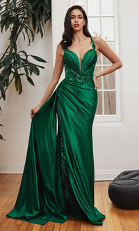 Long Satin Formal Dress with Side Sash CDS417