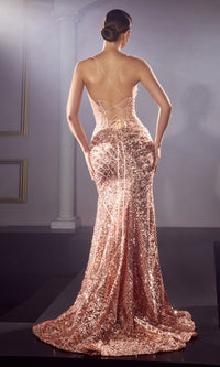 Long Sequin-Print Corset-Back Prom Dress  CDS421