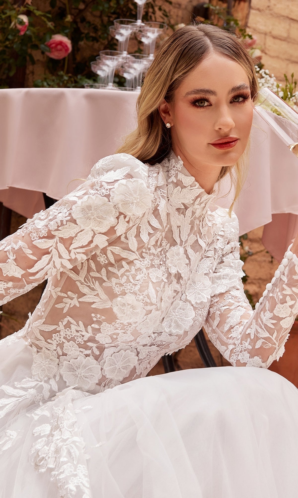 Off-White Long Sleeve Lace Wedding Gown CDS433W