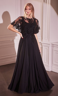 Beaded-Cape Long Formal Dress: Ladivine CDS503