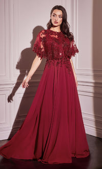 Beaded-Cape Long Formal Dress: Ladivine CDS503