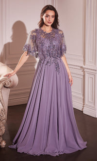 Beaded-Cape Long Formal Dress: Ladivine CDS503