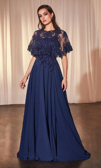 Beaded-Cape Long Formal Dress: Ladivine CDS503