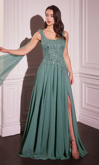 Shoulder Sash Long Formal Dress: Ladivine CDS509